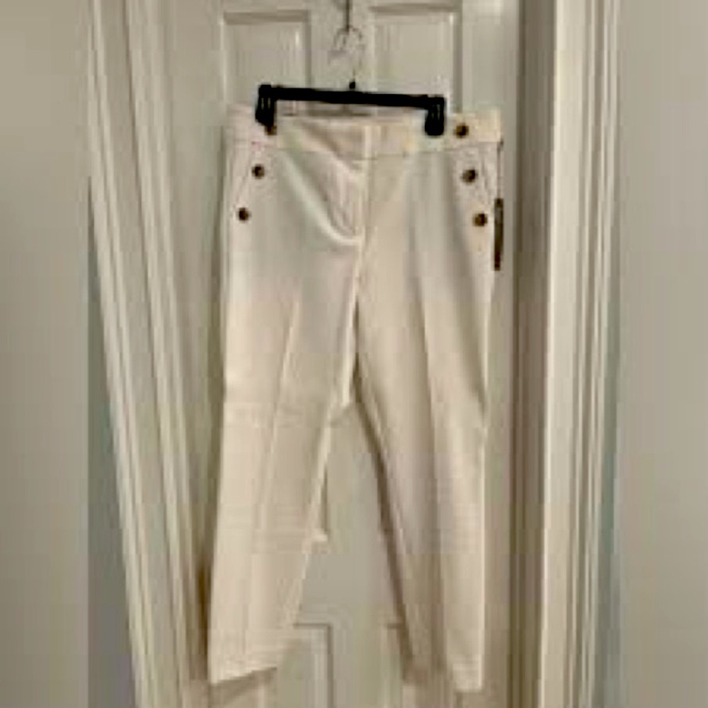 Cream Ankle-Length Cropped Pants